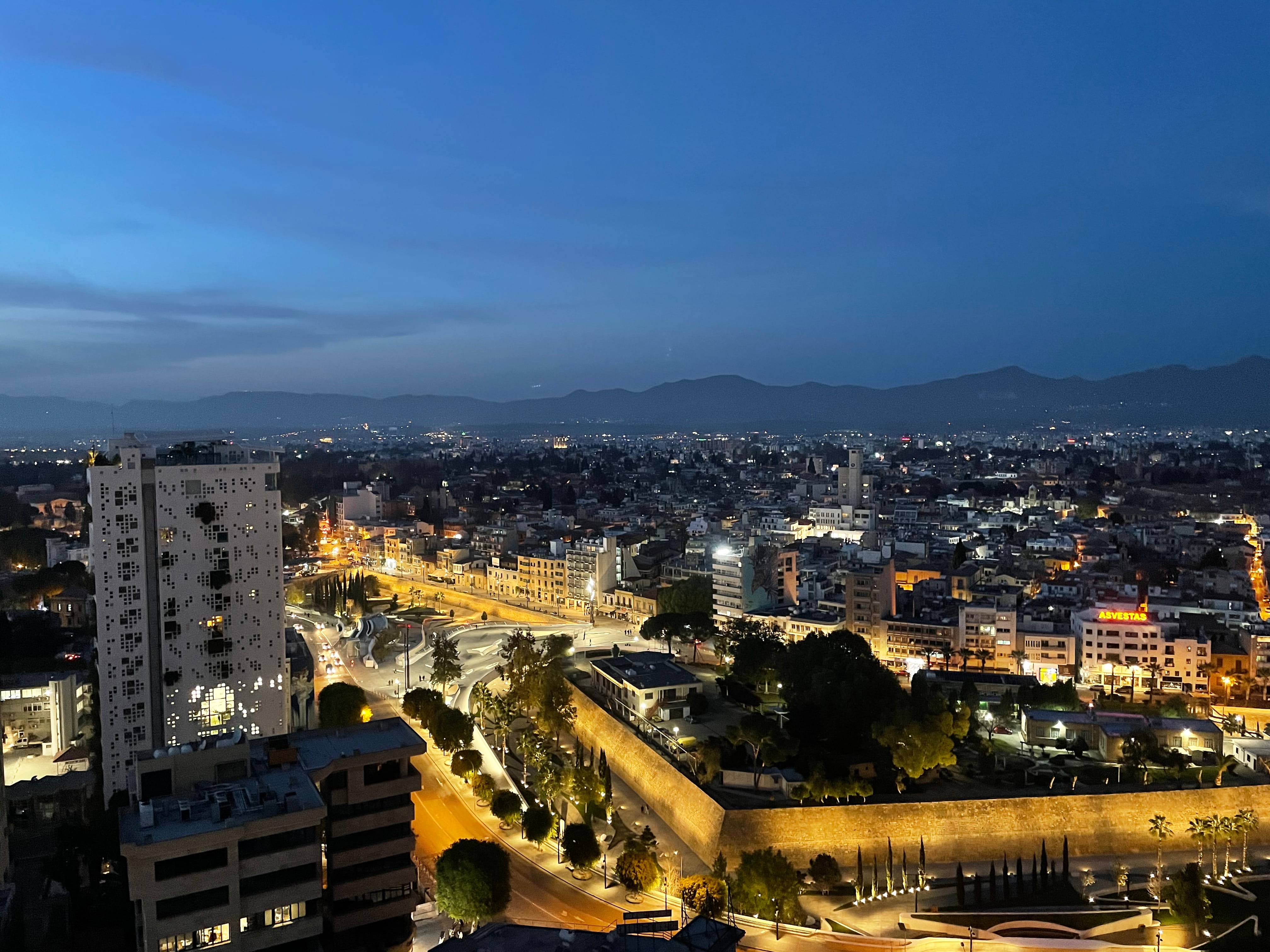 Nicosia city skyline at night