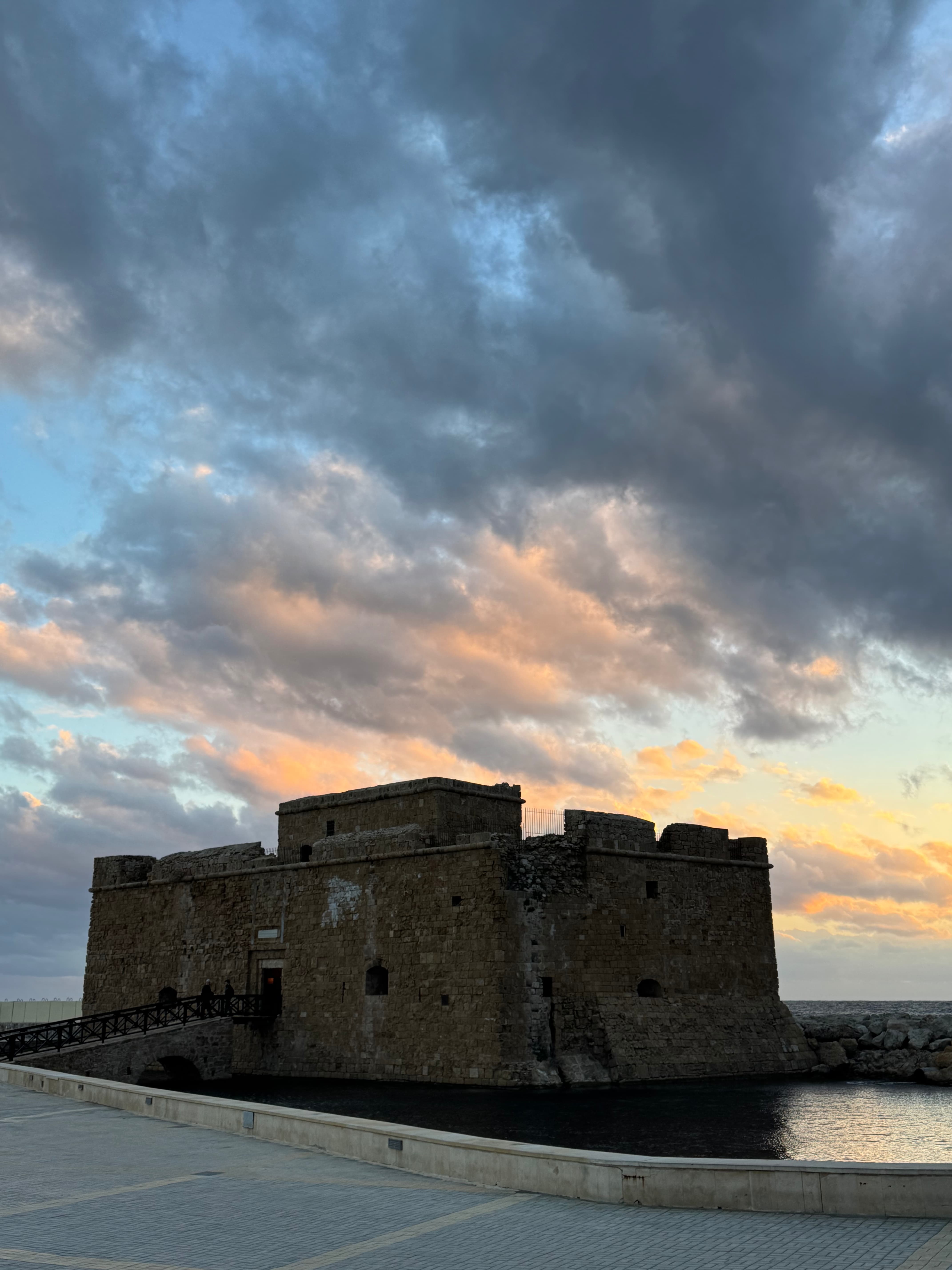 Paphos medieval castle at dusk
